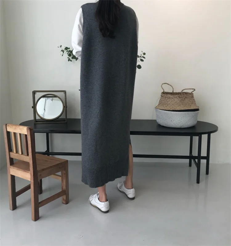 XITAO, вязаное платье с разрезом, модное, новинка, зимнее, длинное, без рукавов, прямое, маленькое, свежее, миноритарное, винтажное, пуловер, платье GCC2820