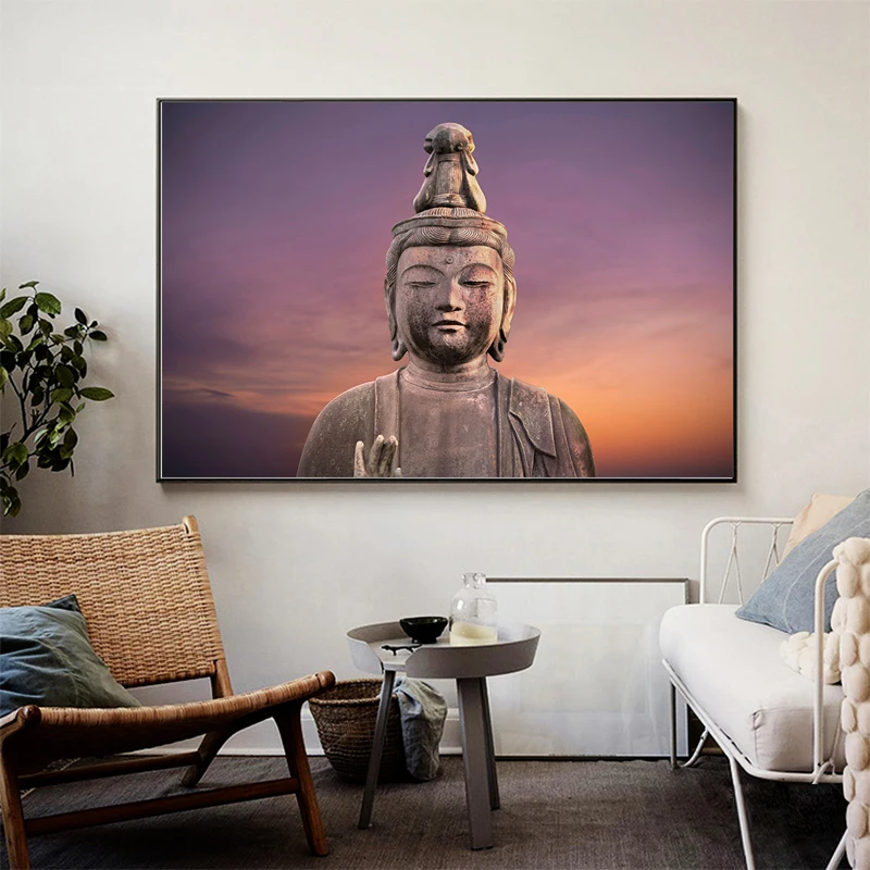 

Buddha Statue During Golden Hour Wall Art Canvas Painting Pictures Wall Pictures for Living Room Cuadros Decoracion Salon
