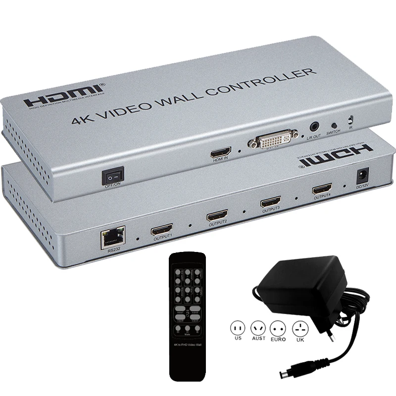 4K HDMI DVI видео настенный контроль Лер 2X2 HDMI/DVIin в 4X HDMI выход видео настенный процессор с аудио и RS232 управления