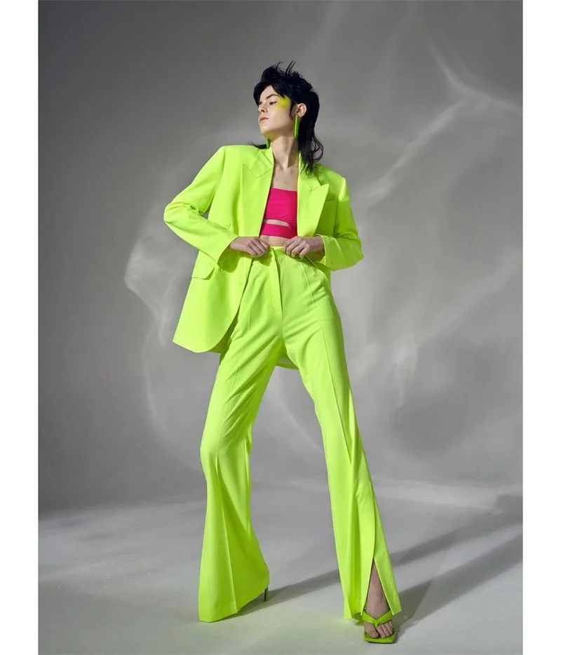 2 Pieces Oversize Women Suits Lapel Modern Casual Coat+Pant Bright Yellow Fashion Formal Party Suits For Women Custom Made