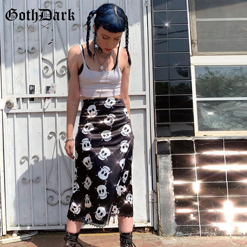 

Goth Dark Emo Mall Goth Punk Black Summer Midi Skirts Harajuku E-Girl High Waist Aesthetic Alt Clothes Grunge Sexy Long Skirt