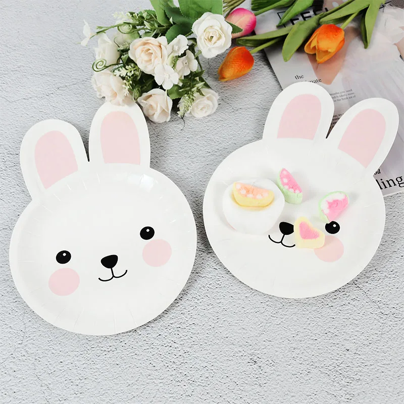 

8pcs Birthday Party Rabbit Paper Plate Easter Cute Bunny Shape Dishes Baby Shower Easter Day Disposable Tableware Party Supplies