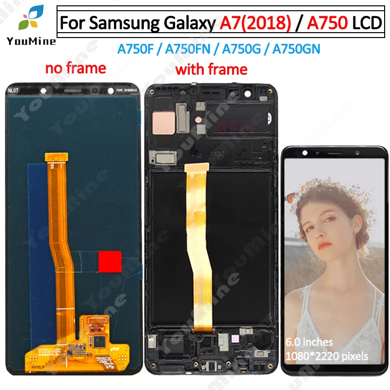 Для Samsung Galaxy A7 2018 ЖК дисплей сенсорный экран дигитайзер A750 A750F с рамкой в сборе для
