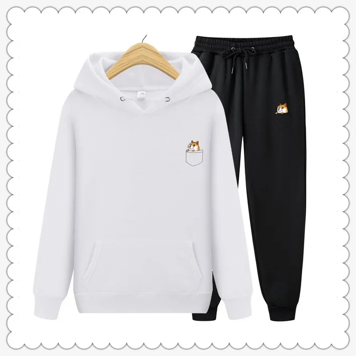 Новинка Толстовки с капюшоном и карманами в стиле Merk Herfst Kat Brief Gedrukt + повседневные