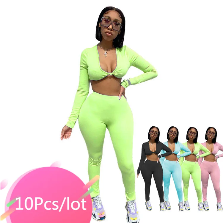 

Bulk Items Wholesale Lots Sexy Fall Sporty Clothes Criss-Cross Crop Top High Waist Legging Matching Sets Women 2 Piece Outfits