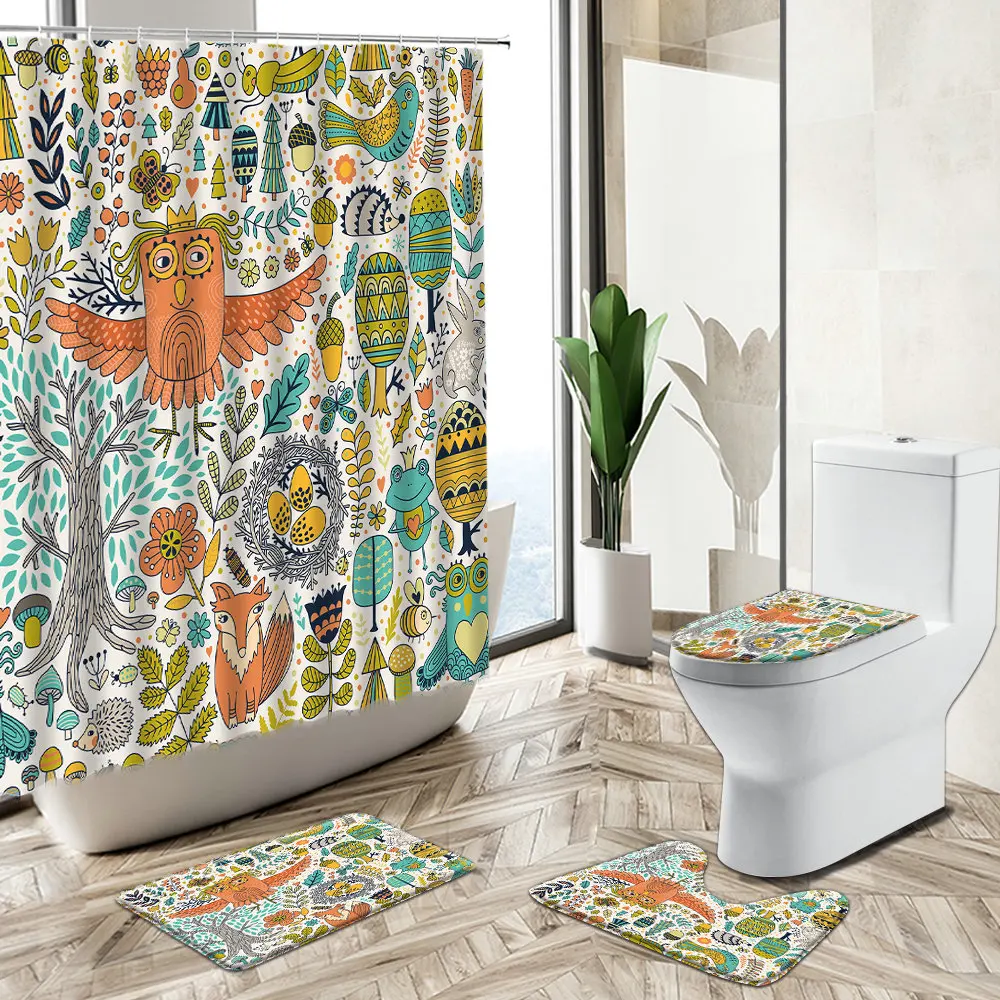 С милой совой душ Шторы животные из мультфильмов лиса цветок лист Нескользящая