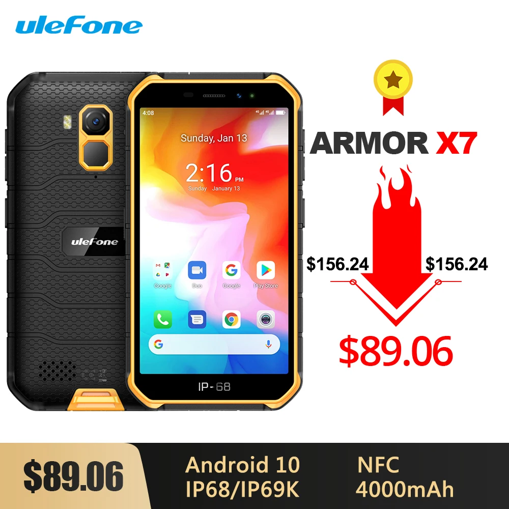 Прочный водонепроницаемый смартфон Ulefone Armor X7 Android 10 5 0 дюйма 2 ГБ 16 IP68/IP69K четыре