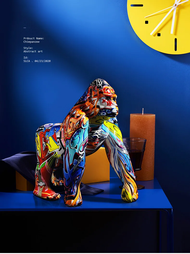 

Colorful Gorilla Crafts Statues Desktop Artwork Ornaments Resin Animal Sculptures Modern Home Living Room Decor DNJ998