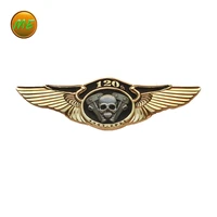 punk brass badges 120 anniversary skull with two wings motorcycle metal medal cap badge brooches for clothes vest bag hat pin