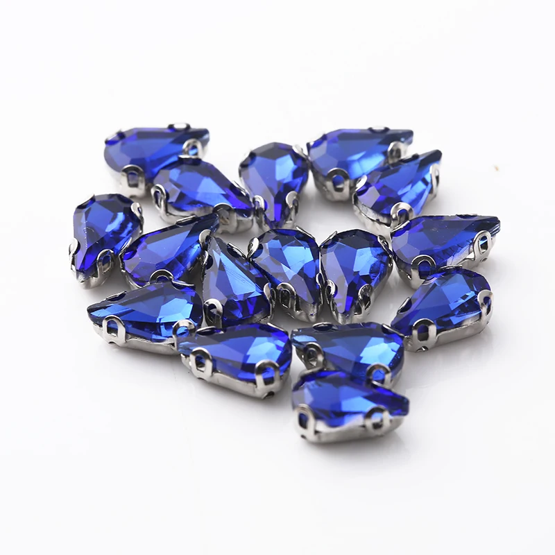 Sapphire Распродажа, разноцветные стразы 6x10 мм, 50 шт./лот, кристаллы, каплевидные стразы, пришивные стразы с плоской задней стороной, для шитья, сделай сам, аксессуары для платьев - Цвет: Sapphire