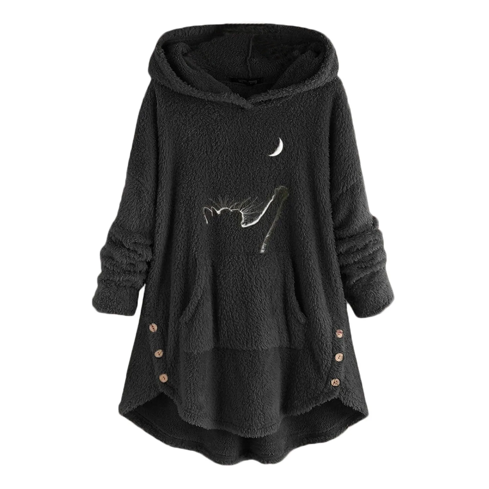 New Women Sweetshirts Embroidery Fleece Asymmetrical Button Winter Hoodie Top Sweater Clothes Sudaderas Para Mujer High Quality