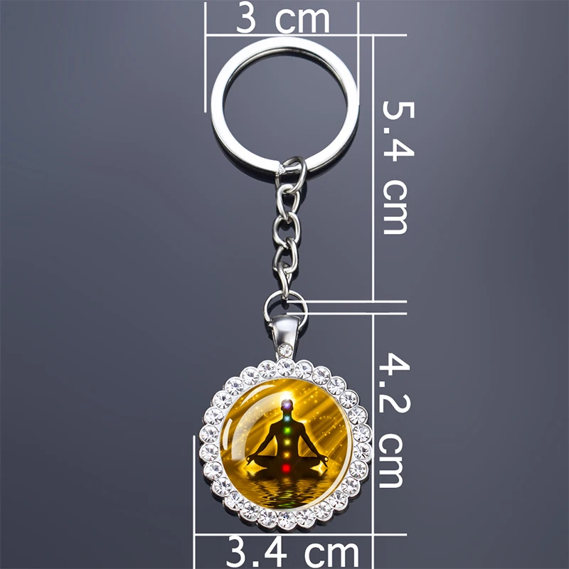 Брелок с мандалой подвеска стразы религиозный 7 шаркра стеклянный кабошон брелок