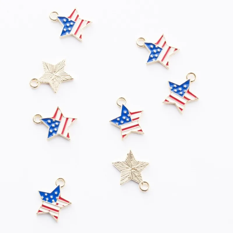 

10pcs/pack American Flag Charm Pendants Alloy Metal Five-pointed Star Flag Enamel Charms for DIY Jewelry Making Drop Shipping