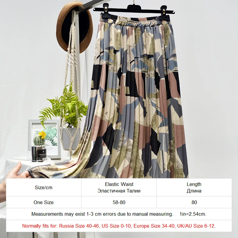 

NEW Summer Skirts Womens NEW Vintage Floral Print Chiffon Pleated Skirt Elastic High Waist Casual Midi Skirt Women Clothes Jupe