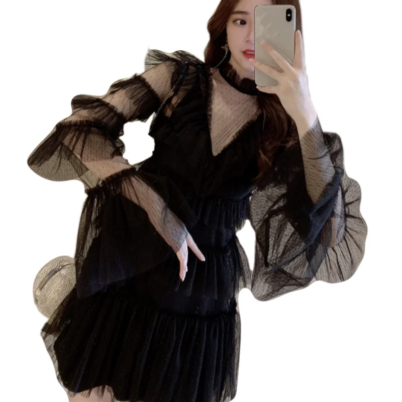 

Perspective Spring Sweet Fairy V-Neck Ruffles A-Line Cake Dress Spring Autumn 2021 Boho Dress Long Sleeve Skirt Vestido