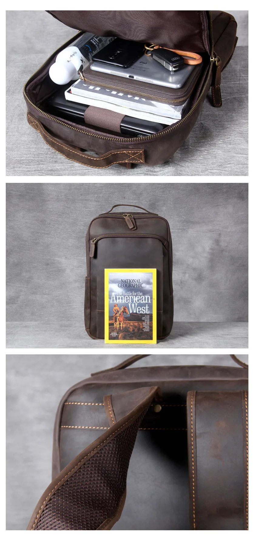 Новая мужская кожаная сумка для компьютера, рюкзак Mochilas Hombre, винтажная кожаная сумка Mad Horse, кожаный рюкзак с защитой от кражи