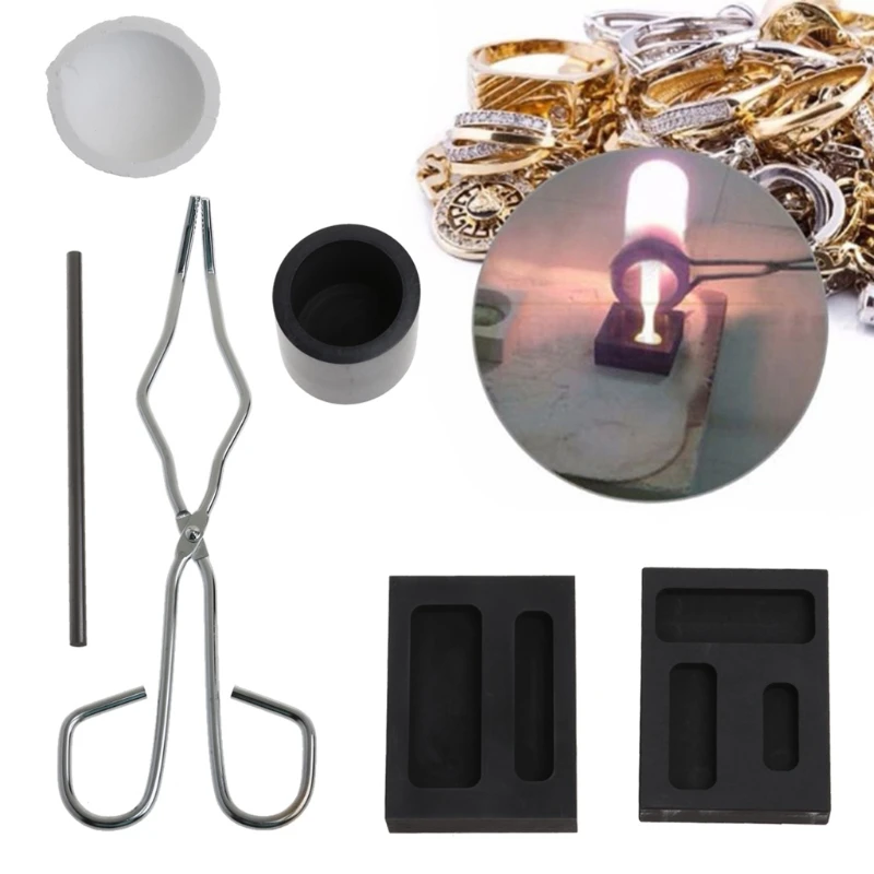 

6Pc Graphite Crucible Set Ingot Mold Gold Silver Copper Melting Casting Toos Kit X7YC