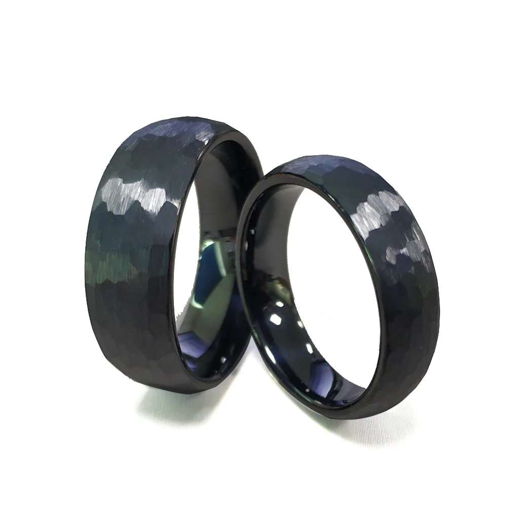 8MM 6MM Black Tungsten Carbide Ring Women Wedding Engagement Band Hammer Dome Finished USA Size 6 to 12.5 | Украшения и
