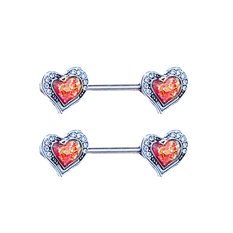 

Heart-shaped Imitation Opal Bar-bell women nipple ring stainless steel Woman nipple piercing sexy body jewelry Beach accessories