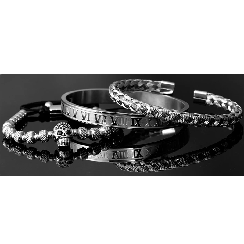 

3pcs/Set Luxury Royal Crown Skull Charm Bracelet Men 2020 Unique Design Gold Color Braided Adjustable Bangle Pulseira Bileklik