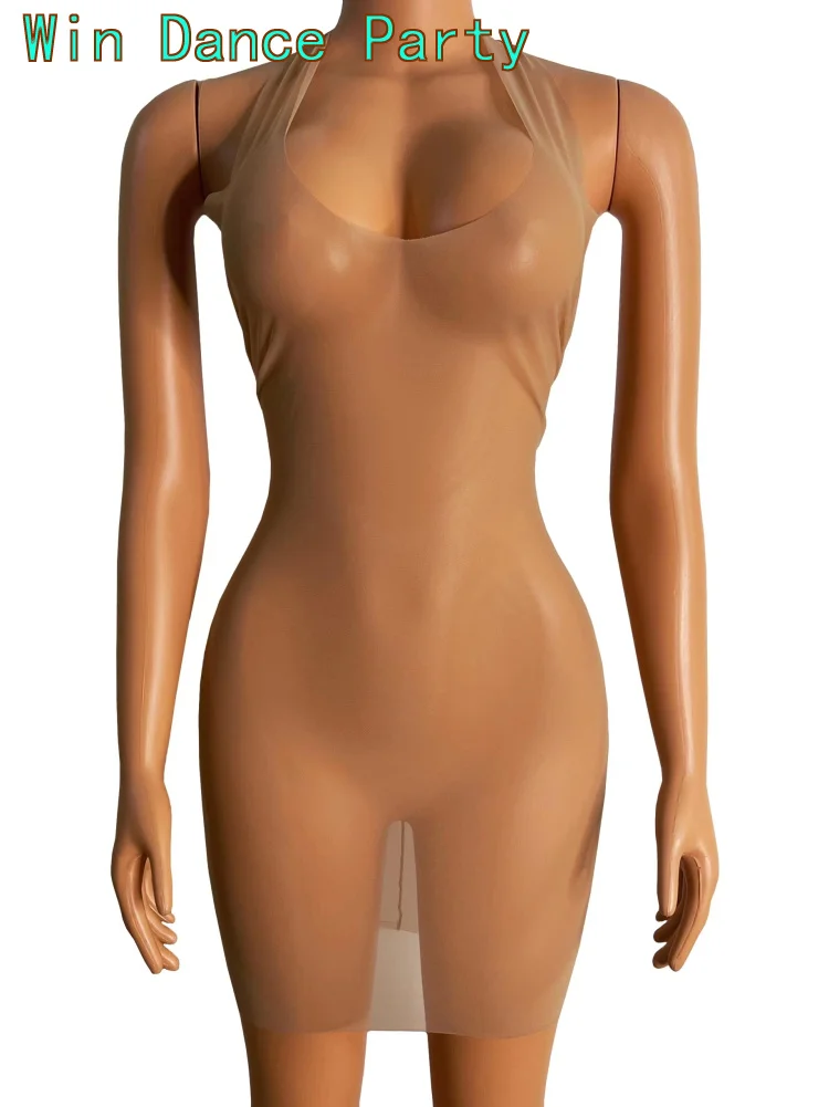 Осенне-зимний комбинезон с длинным рукавом для женщин, сексуальный, короткая юбка бодикон, монобельё, коричневого цвета, сетчатый материал.