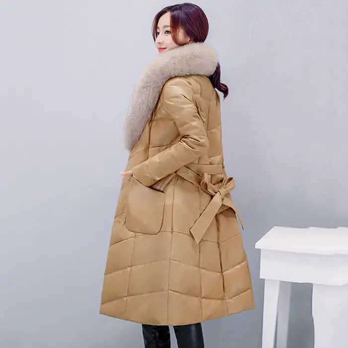 Зимние женские пальто Длинная кожаная куртка женская мода большой меховой