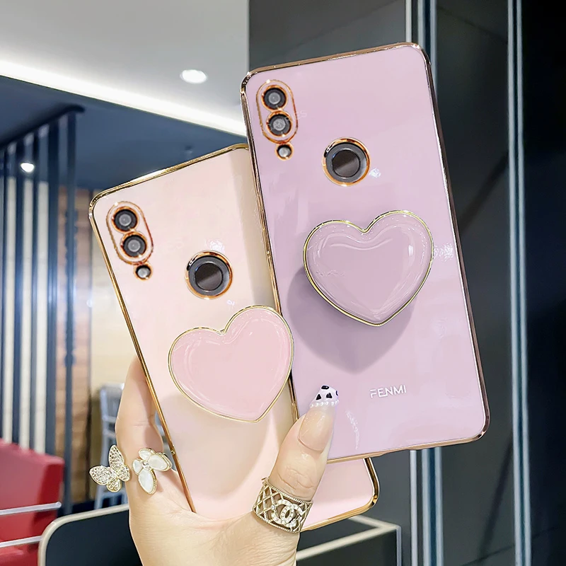 luxury plating love heart phone holder case on for huawei nova 5t 3 i 3i 5 t girl stand soft silicone cover nova3 nova3i nova5t free global shipping