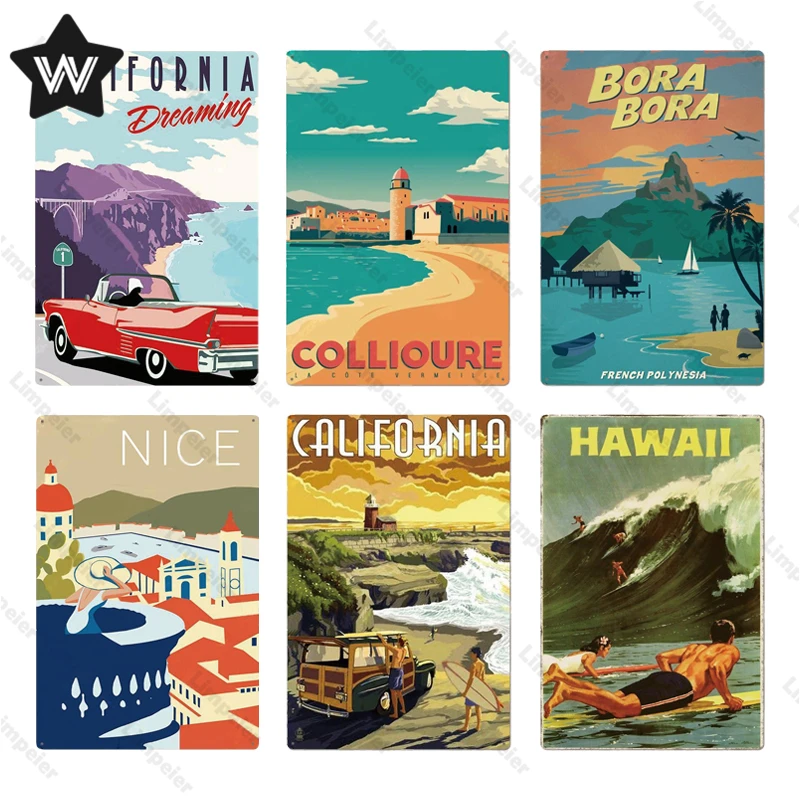 Туристический городской металлический знак Бали Япония канны настенный стикер