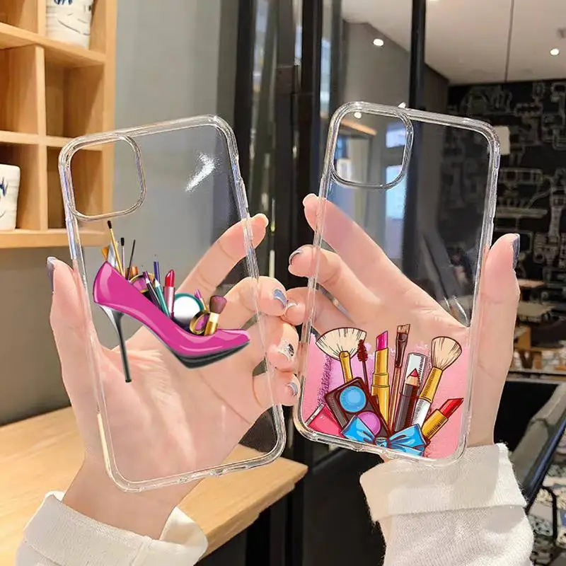 

Makeup Lipstick Nail Polish Phone Case Transparent soft For iphone 12 11 13 7 8 6 s plus x xs xr pro max mini