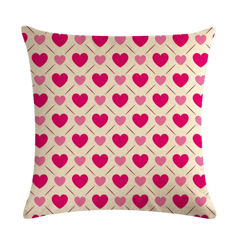 Pillow Case Pink Heart Print Series Linen Cushion Cover Pillowcases In Decorative Bedding Kussenhoes 45x45cm Throw | Дом и сад
