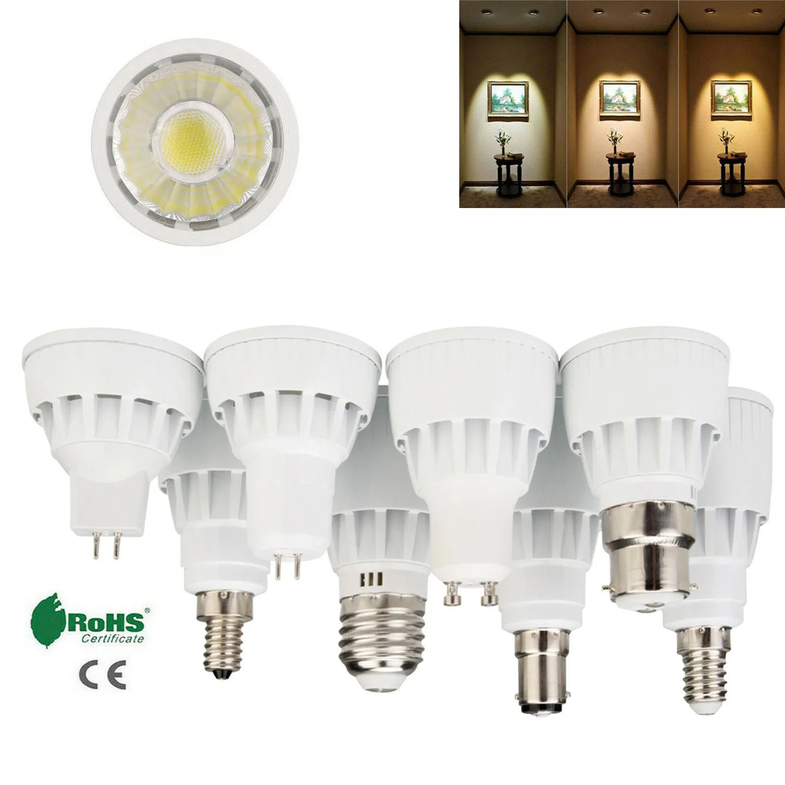 

Dimmable COB LED Spot Light Bulbs GU10 MR16 GU5.3 E27 E14 E12 B22 B15 7W 9W 12W 110V 220V 12V White Lamp Lighting Bright