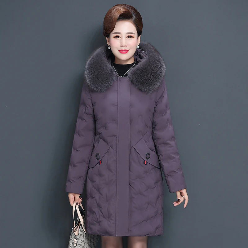 Ms. winter coat high-end new fashion long section was thin middle-aged women's hooded fur collar large size mother dress | Женская