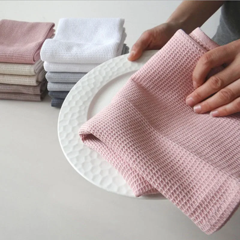 

4PC/Set Cotton Table Napkins Cotton Kitchen Waffle Pattern Tea Towel Absorbent Dish Cleaning Towels Cocktail Napkin for Wedding