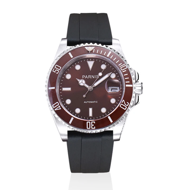 purple red rubber Parnis 40 мм, Мужские автоматические механические часы, керамические, для дайвинга, 100 м, нержавеющая сталь, автоматические, для мужчин, t, Relogio Masculino - Color: purple red rubber