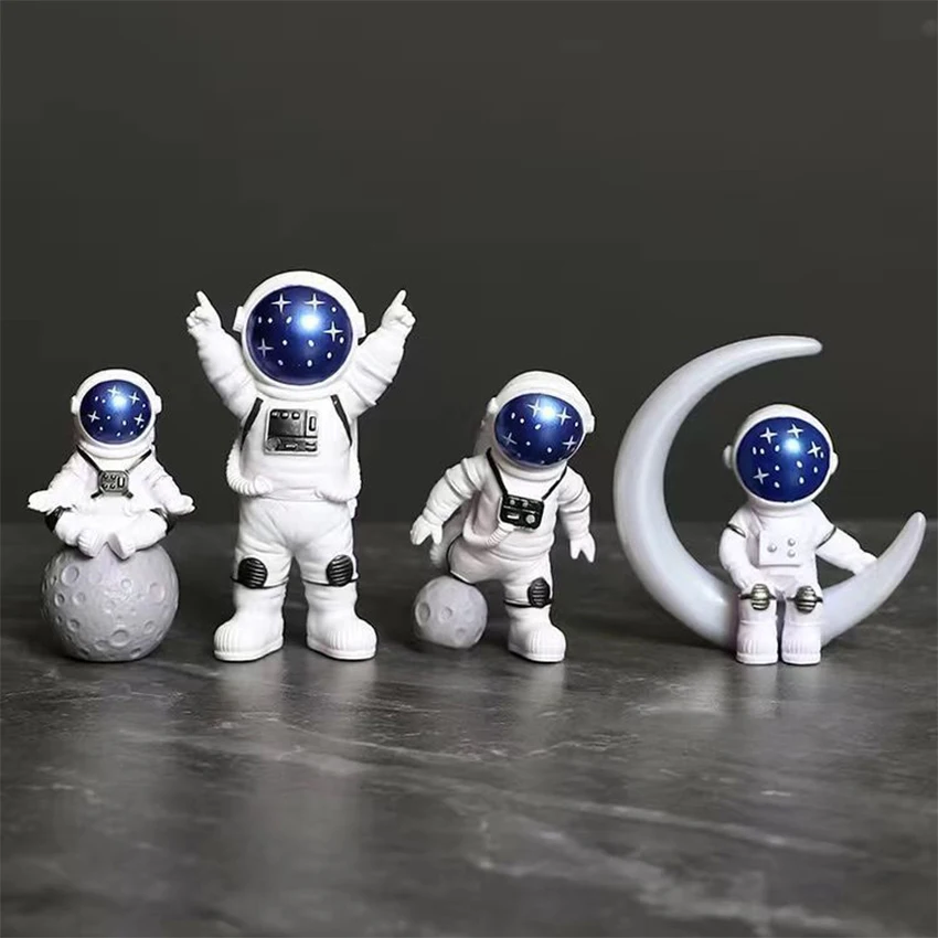 Figura de astronauta de resina de 4 piezas, escultura de astronauta, juguetes educativos, decoración del hogar de escritorio, modelo de astronauta, regalo para niños