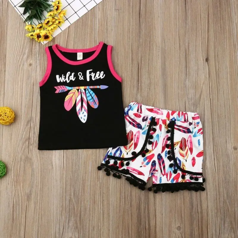 Unisex Toddler Infant Baby Girls Wild Free Letter Printed Clothes Vest Top + Shorts Summer Outfit Set | Детская одежда и обувь