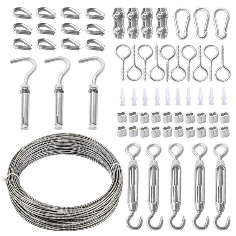

Wire Rope Set 30M PVC Cable Kit 304 Stainless Steel Cable with Eyelets Hook Rope Tensioner for Trellis Vine Climbing