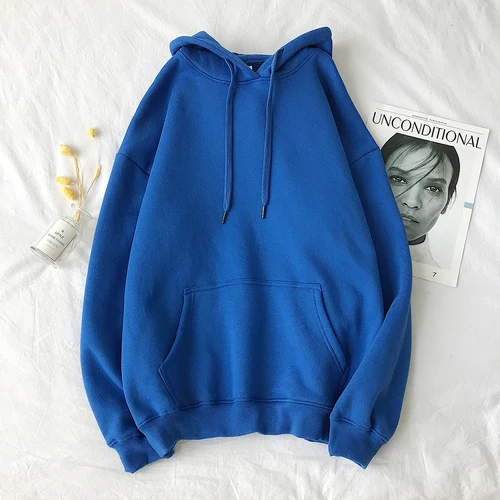 Liketkit мужские осенние зимние толстовки с капюшоном для мужчин и женщин, однотонный простой теплый пуловер с капюшоном, свободная уличная одежда для пар, 13 цветов - Цвет: DarkBlue