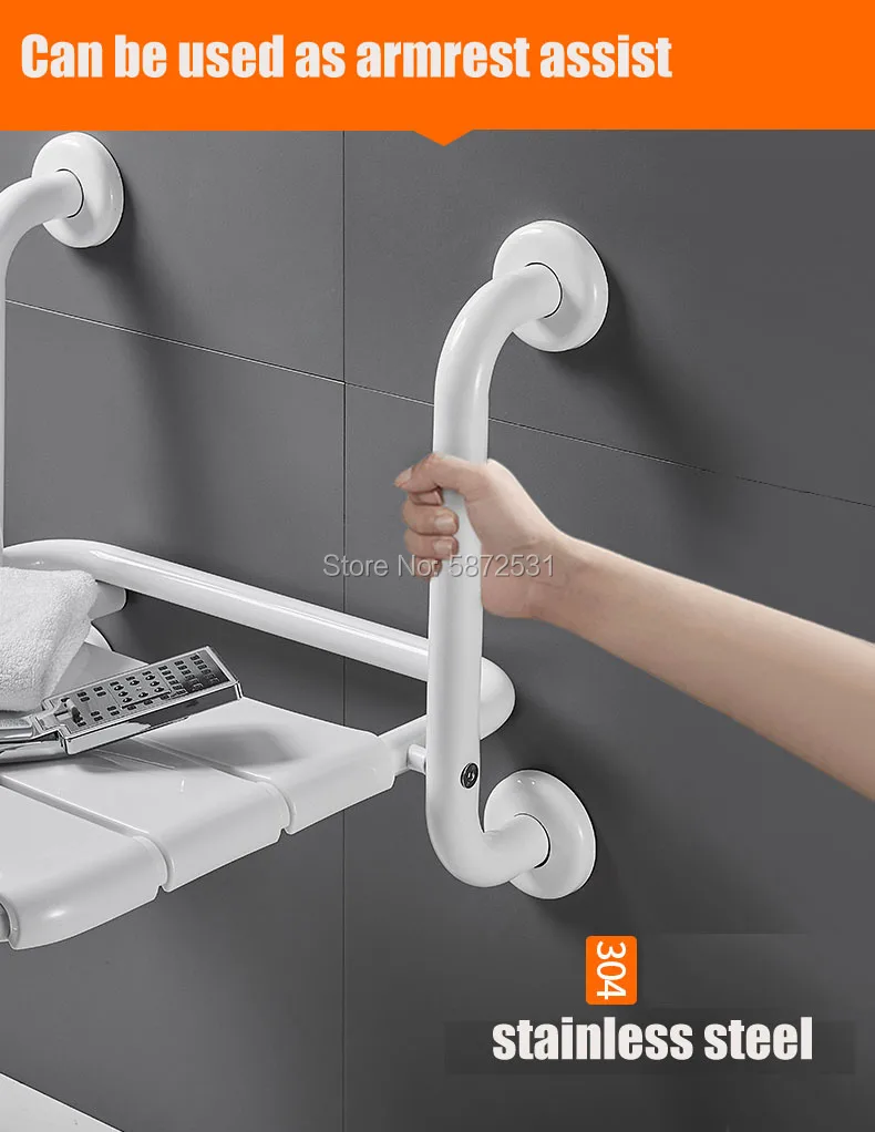 Bathroom folding seat toilet elderly safety antiskid wall hanging stool handicapped armrest bath | Мебель
