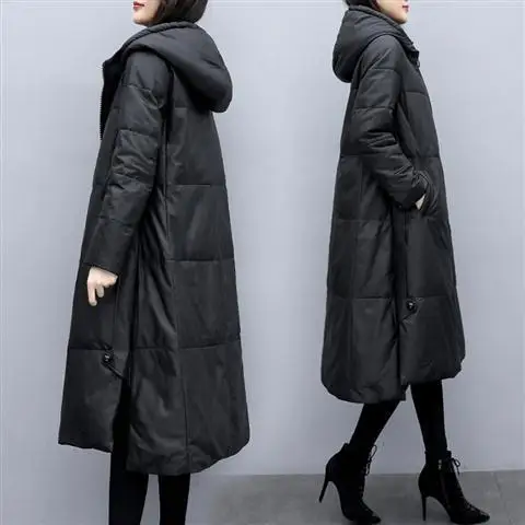 Women 2022 Winter Fashion Hooded Cotton Padded Parka Female Warm Thick Casual Mid- Long Coat Lady Loose Over Size Outerwear L14