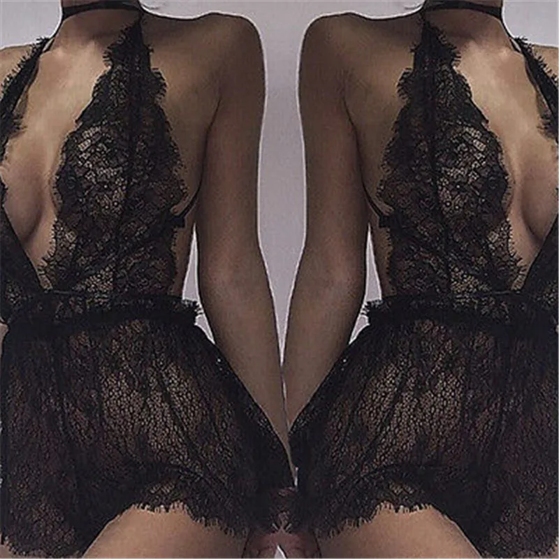Сексуальное женское кружевное белье для сна с бретельками и v-образным вырезом |