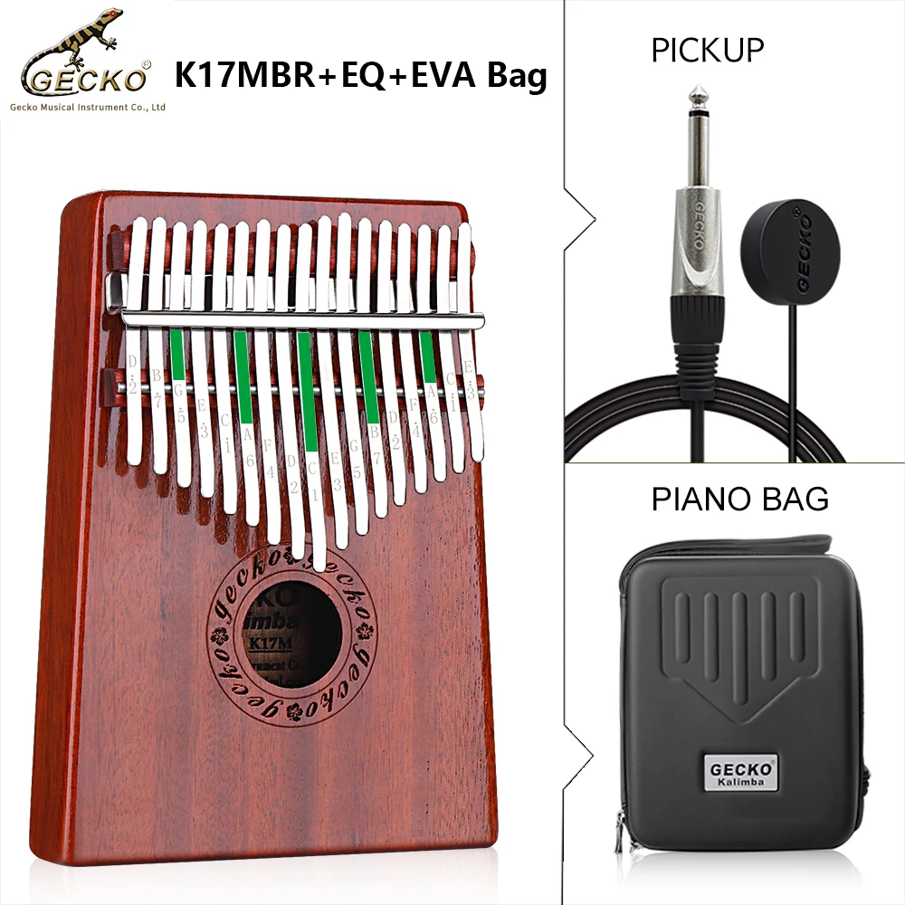 Gecko Kalimba Thumb Piano 17 Keys Solid Mahogany Body Musical Instrument With EVA Case Pickup Learning Book Tune Hammer enlarge
