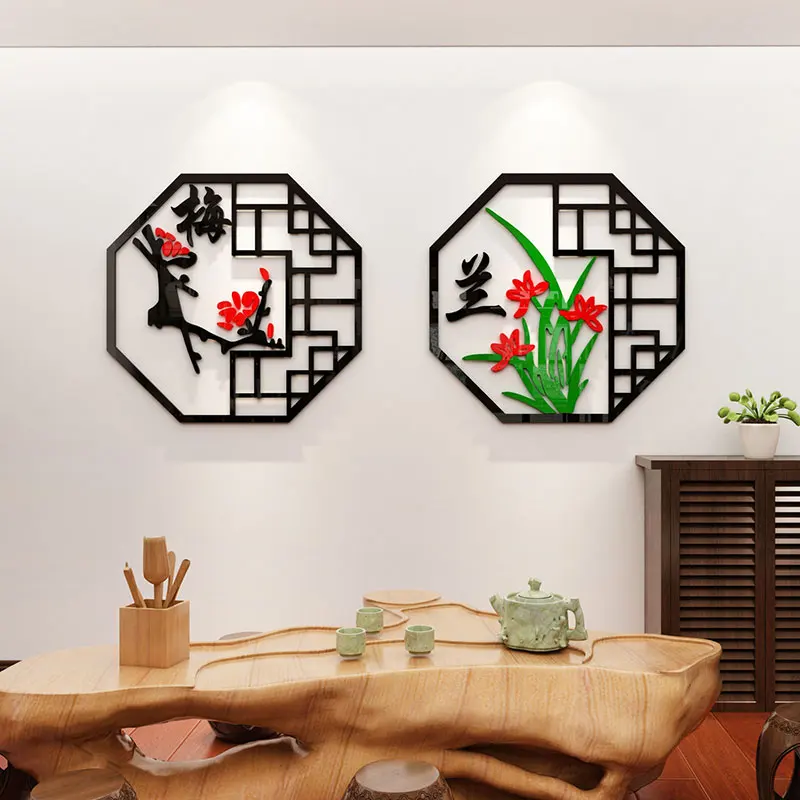 

WS139 китайская стильная бамбуковая Хризантема с бамбуковой орхидеей, акриловая Настенная Наклейка 3D для гостиной, кабинета, настенное украш...