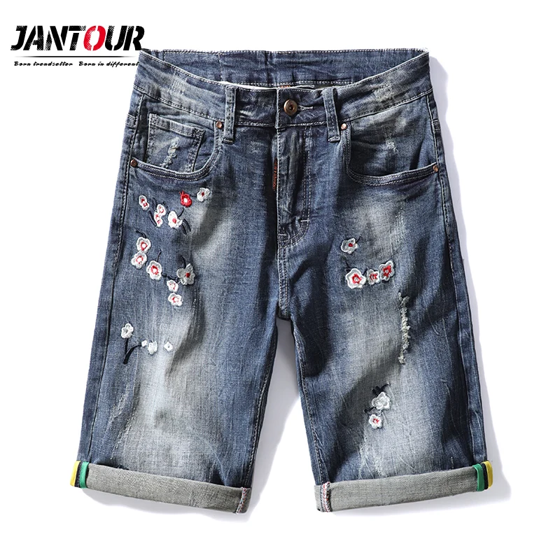Мужская джинсовая шорты с вышивкой новое летнее платье цветочным принтом Модная