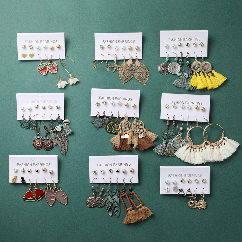 Серьги подвески с кисточками в стиле бохо винтажные серьги кольца виде листьев