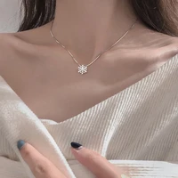 exquisite flash cubic zircon snowflake pendant necklace for women fashion clavicle chain christmas jewelry gifts