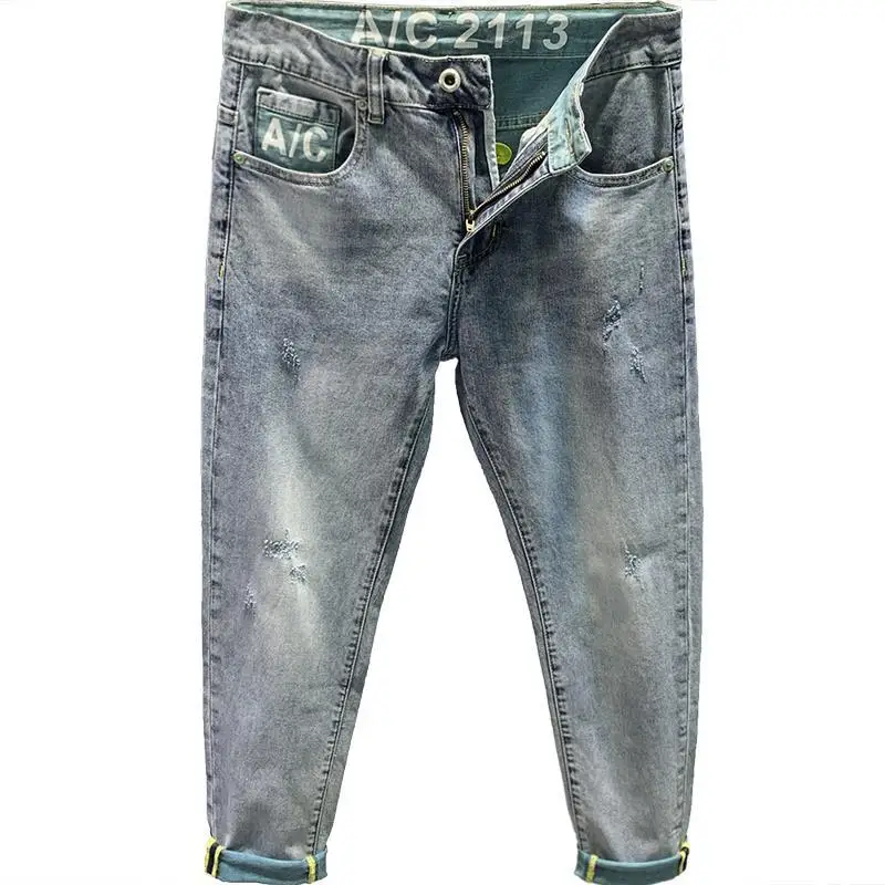 

Jeans Spring/Summer 2020 New Youth High-End Washed Micro Stretch Mid-Waist Trousers All-Match Slim Thin Pants