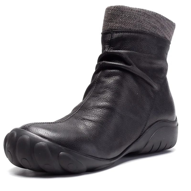 Artdiya Original Genuine Leather Women Boots New Flat Bottom Pleated Ankle Autumn and Winter 2019 Retro Soft Zipper | Обувь