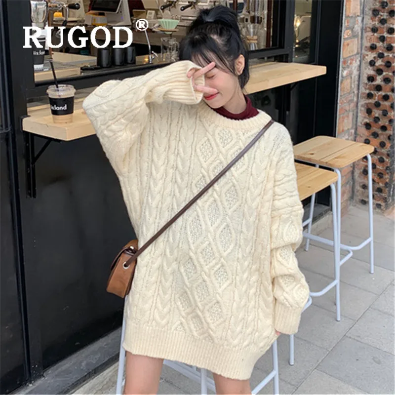 свитер женский RUGOD Осень-зима длинный винтажный сложный твист вязаный пуловер