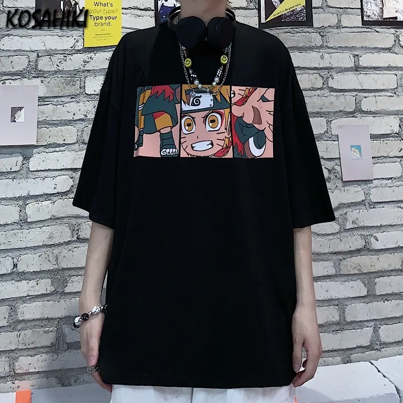 

KOSAHIKI Harajuku Streetwear Japanese Cartoon Print Short Sleeve T-shirt Women Men Clothes Summer O-neck Hip Hop Tee Shirt Tops